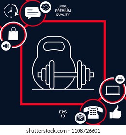 Kettlebell and barbell line icon