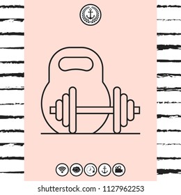 Kettlebell and barbell line icon