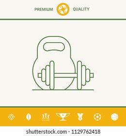 Kettlebell and barbell line icon