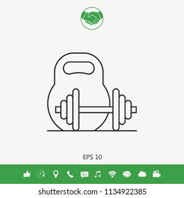 Kettlebell and barbell line icon