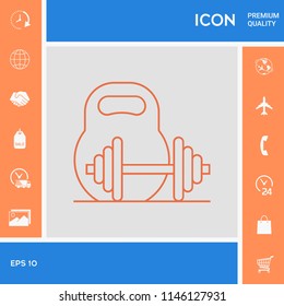 Kettlebell and barbell line icon