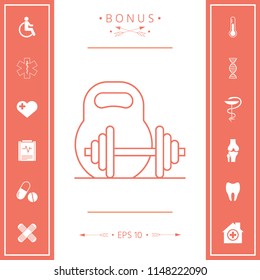 Kettlebell and barbell line icon
