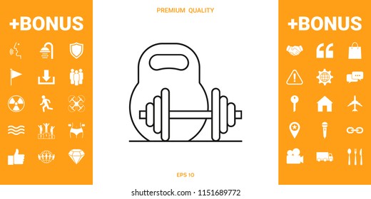Kettlebell and barbell line icon