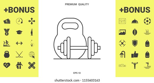 Kettlebell and barbell line icon