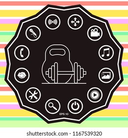 Kettlebell and barbell line icon