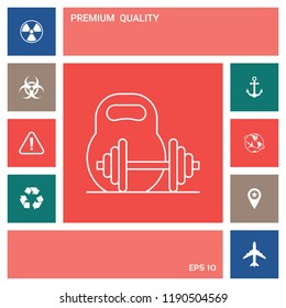 Kettlebell and barbell line icon