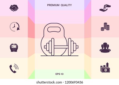 Kettlebell and barbell line icon