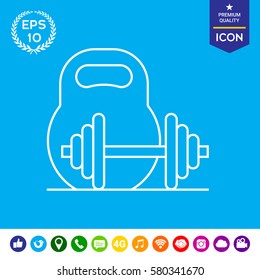 Kettlebell and barbell line icon