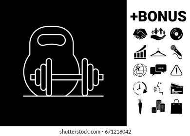 Kettlebell and barbell line icon