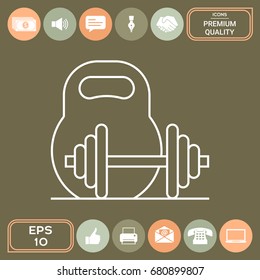 Kettlebell and barbell line icon