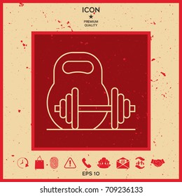 Kettlebell and barbell line icon