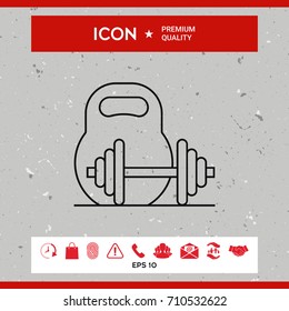 Kettlebell and barbell line icon
