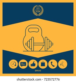 Kettlebell and barbell line icon