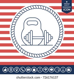 Kettlebell and barbell line icon