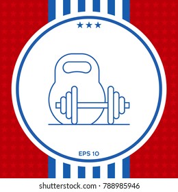 Kettlebell and barbell line icon