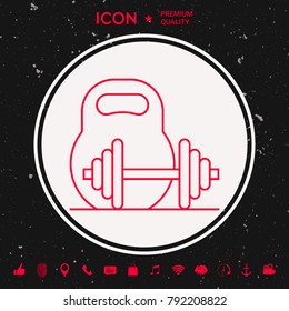 Kettlebell and barbell line icon