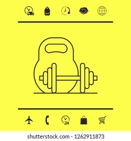 Kettlebell and barbell line icon. Graphic elements for your design