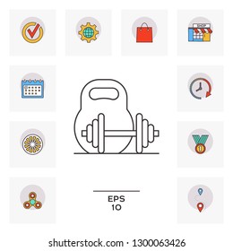 Kettlebell and barbell line icon. Graphic elements for your design
