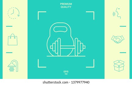 Kettlebell and barbell line icon. Graphic elements for your design