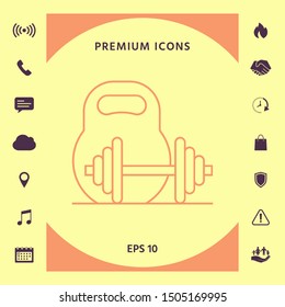 Kettlebell and barbell line icon. Graphic elements for your design