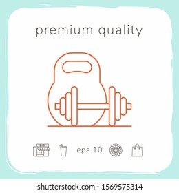 Kettlebell and barbell line icon. Graphic elements for your design