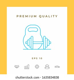 Kettlebell and barbell line icon. Graphic elements for your design