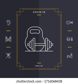Kettlebell and barbell line icon. Graphic elements for your design