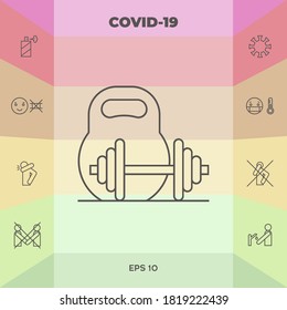 Kettlebell and barbell line icon. Graphic elements for your design