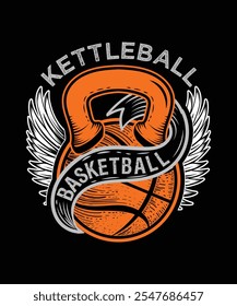 kettlebell and basketball love sports fitness t-shirt design.