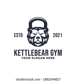 Kettlebell bear gym fitness logo mascot design