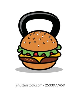 Kettlebell Burger Cartoon Vector Illustration