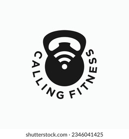 kettlebell with call logo design vector silhouette illustration