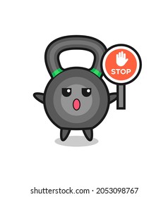 kettlebell character illustration holding a stop sign , cute style design for t shirt, sticker, logo element