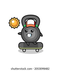 kettlebell character illustration ride a skateboard , cute style design for t shirt, sticker, logo element
