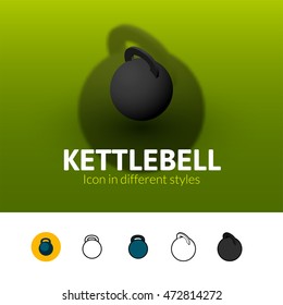 Kettlebell color icon, vector symbol in flat, outline and isometric style isolated on blur background