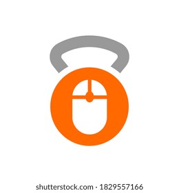 Kettlebell and computer mouse logo icon, online workout classes concept