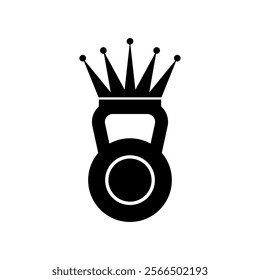 kettlebell with crown logo vector design template in black. isolated on white background. gym fitness logo icon vector