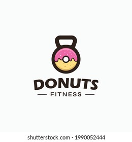 Kettlebell with Donut combination gym fitness logo design concept. Vector illustration