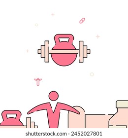 Kettlebell and dumbbell filled line vector icon, simple illustration, related bottom border.