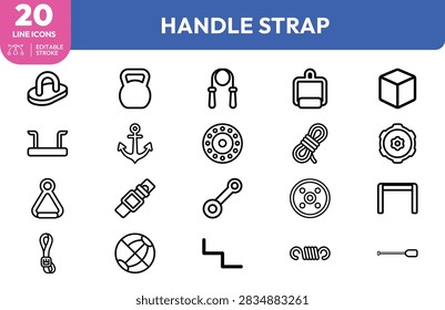 Kettlebell, dumbbell, pull-up bar, weight plate, rope, anchor, chain, pulley, handle, belt buckle, sandbag, barbell, frame, and and exercise sled for strength training and gym equipment design.