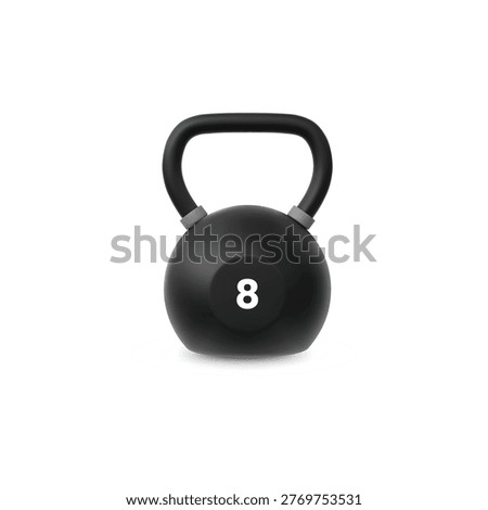 Kettlebell eight kilograms realistic 3D vector icon. Gym workout and strength training. Sport equipment for exercise with weight lifting workout. Fitness tool isolated on white