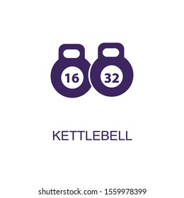 Kettlebell element in flat simple style on white background. Kettlebell icon, with text name concept template