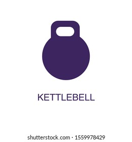 Kettlebell element in flat simple style on white background. Kettlebell icon, with text name concept template