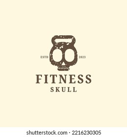 Kettlebell fitness symbol with head skull shape logo icon design template flat vector