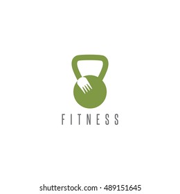 kettlebell and fork healthy food vector design template