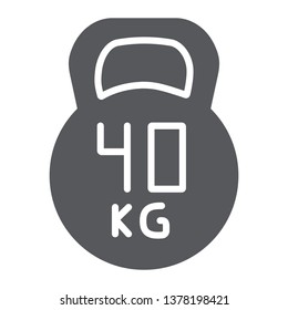 Kettlebell glyph icon, sport and gym, weight 40 kg sign, vector graphics, a solid pattern on a white background, eps 10.
