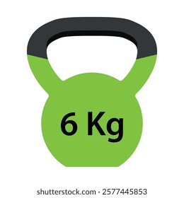 Kettlebell green Vector icon isolated on white background, Workout gym tools, accessories. Sport equipment, Gym time concept. green kettlebell 6 kg icon, sport training and fitness design element.