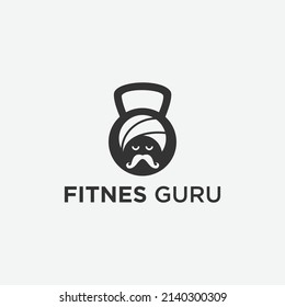 kettlebell with guru logo vector silhouette illustration template
