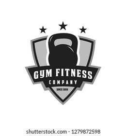 Kettlebell Gym Fitness Crossfit Company Team Club Emblem Badge In Shield Shape Logo Icon Vector Template