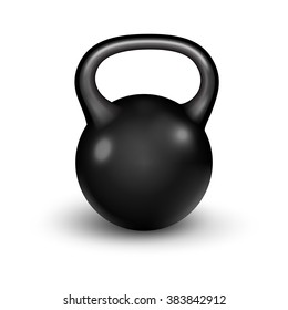 Kettlebell with handle for muscle strength training, a black heavy weight. Isolated on white background.